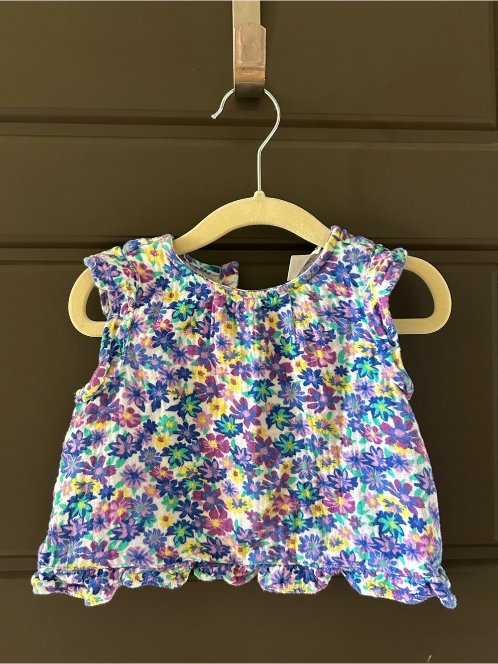 Crewcuts Floral Ruffle Tank Top in Purple, Blue, Yellow